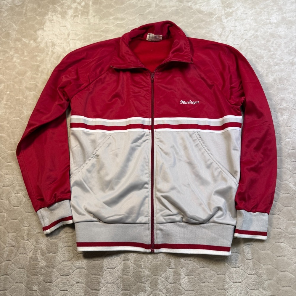 VTG 80s MacGregor Track Tennis Jacket Sz Large Red Retro Workwear